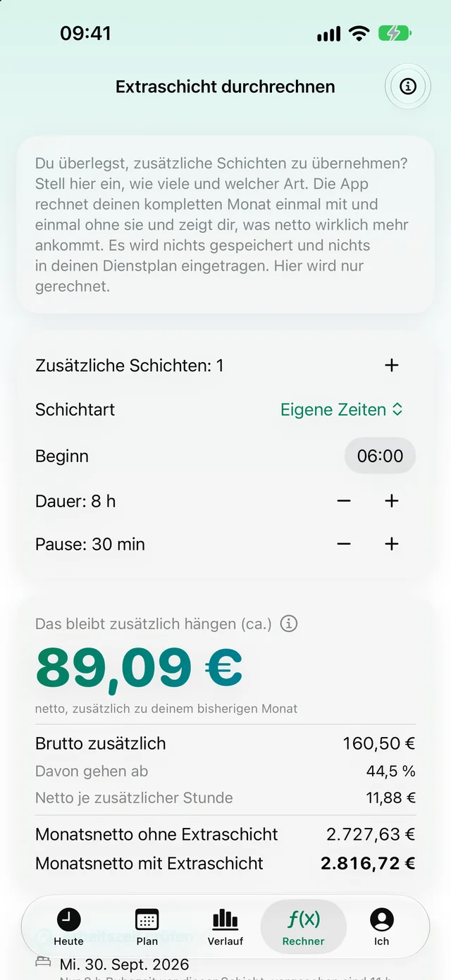 Extraschicht durchrechnen: was zusätzlich netto bleibt